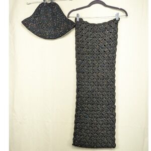 Crochet‎ Hat and Scarf Set Hand Knit Gray Colorful Knitwear Winter Accessory
